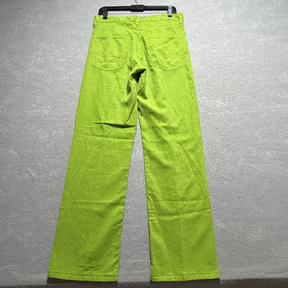 Zara Pants Women’s Size 6 Lime Green Mid-Rise Full Length Wide Leg Linen Blend